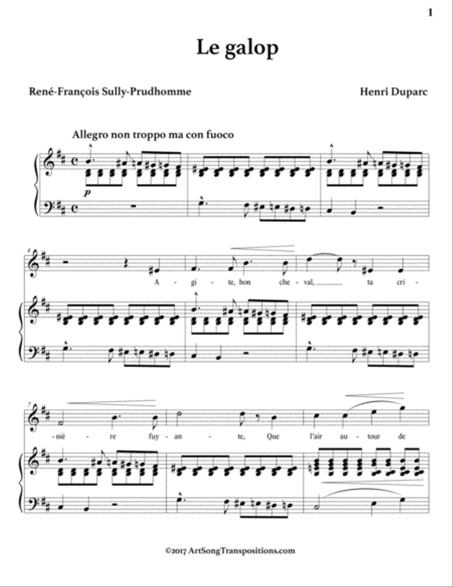 DUPARC: Le galop (transposed to B minor) Voice scores gallery preview page 2