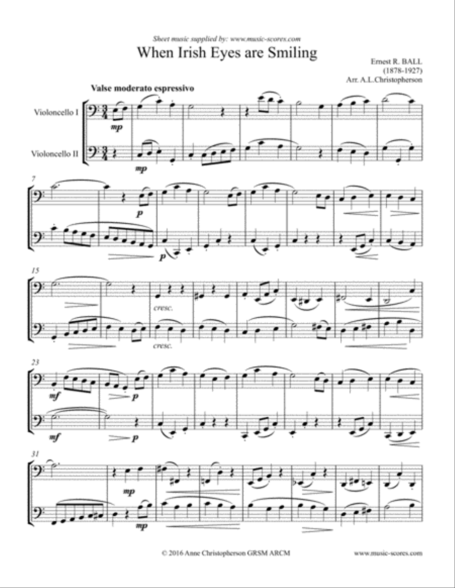 When Irish Eyes are Smiling - Cello Duet When Irish Eyes are Smiling - Cello Duet String Duet scores gallery preview page 1