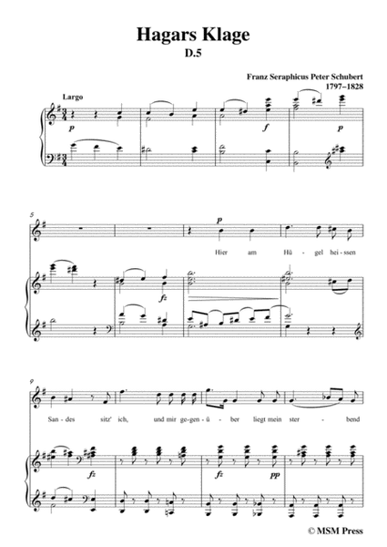 Schubert-Hagars Klage(Hagar's Lament),D.5,in e minor,for Voice&Piano image number null