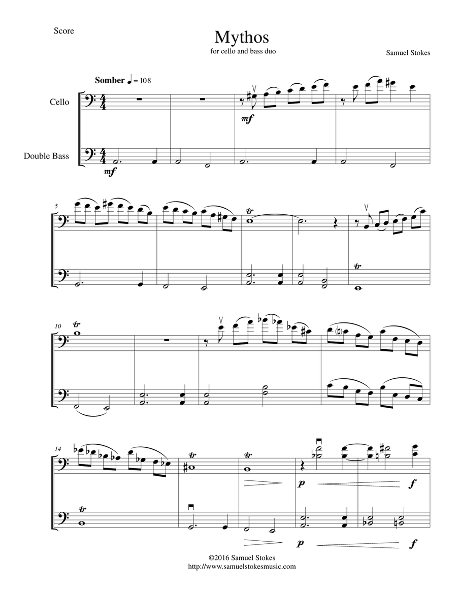Mythos - for cello and bass duo String Duet scores gallery preview page 1