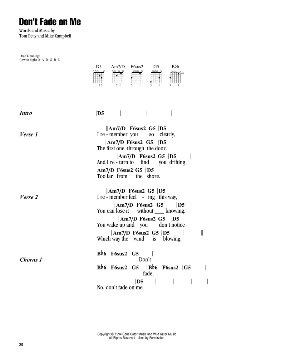 Don't Fade On Me Guitar scores gallery preview page 1