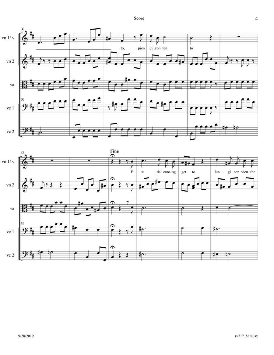 Vivaldi: Aria - 'Vedrò con mio diletto' from Il Giustino RV 717 Arr. for 2-Cellos Quintet or Voice Small Ensemble scores gallery preview page 4