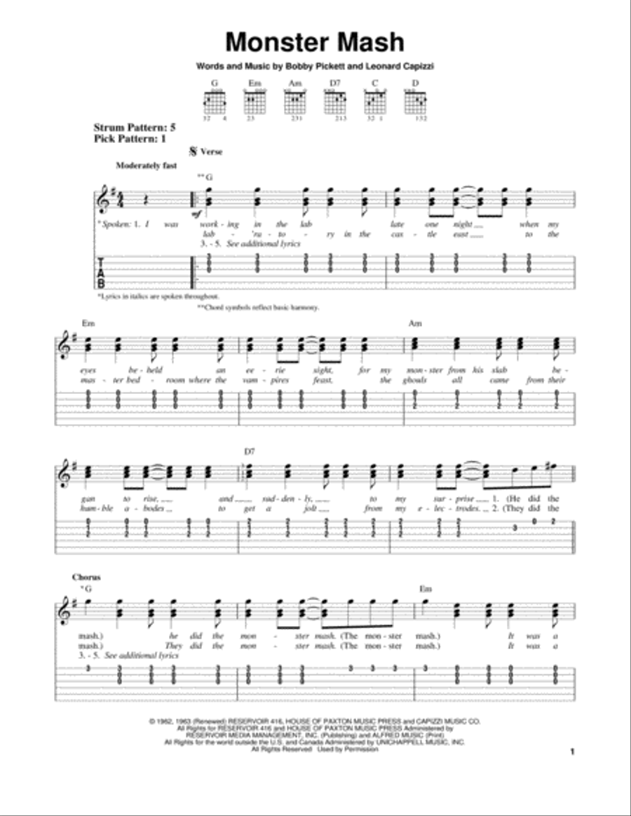 Monster Mash Monster Mash Guitar Tablature scores gallery preview page 1
