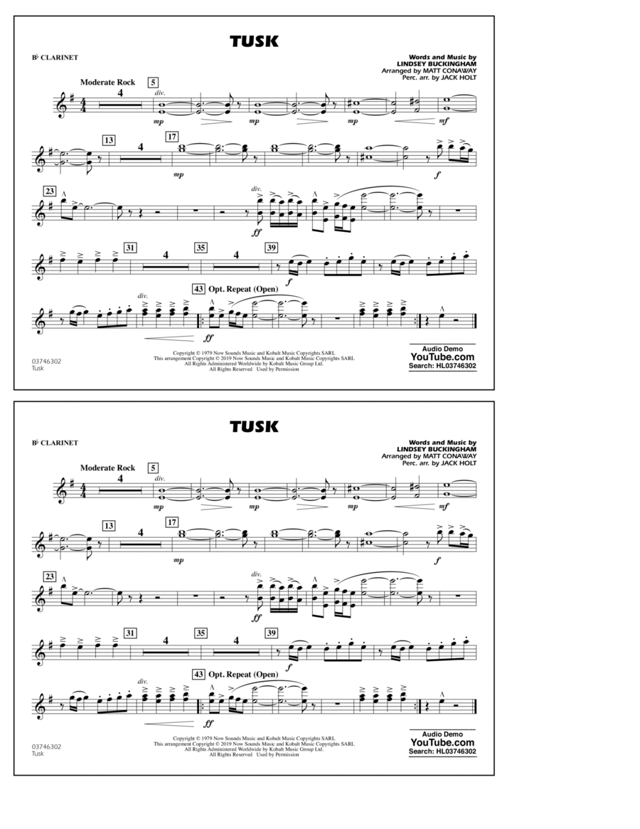 Tusk (arr. Matt Conaway) - Bb Clarinet
