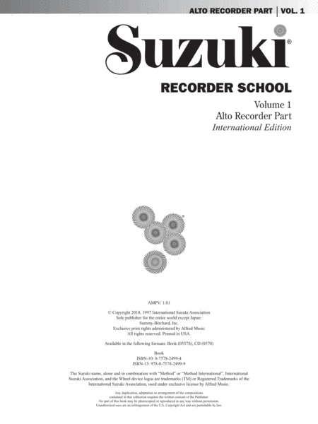 Suzuki Recorder School (Alto Recorder), Volume 1
