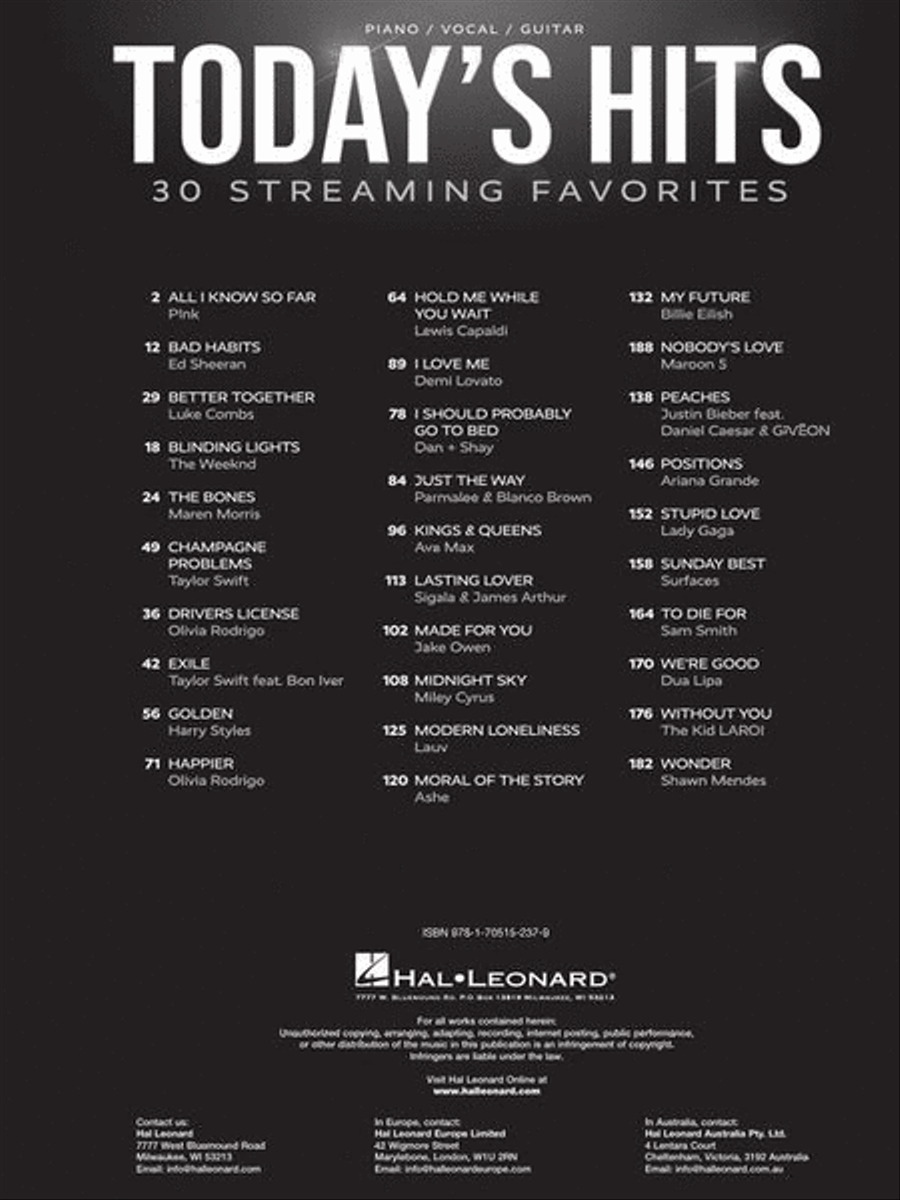 Today's Hits Today's Hits Piano, Vocal, Guitar scores gallery preview page 3