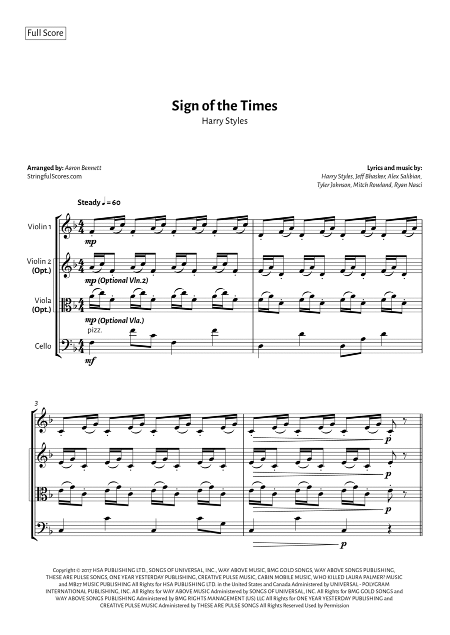 Sign Of The Times String Trio scores gallery preview page 1