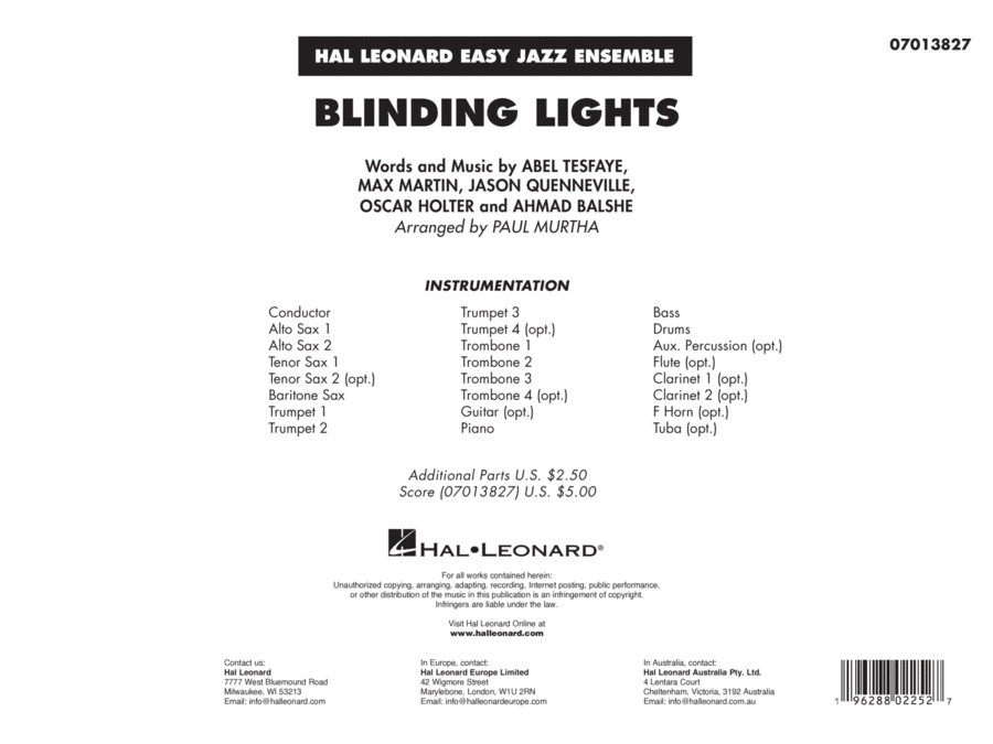 Blinding Lights (arr. Paul Murtha) - Conductor Score (Full Score) Jazz Ensemble scores gallery preview page 1