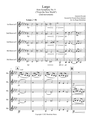 Largo (from "Symphony No. 9") ("From the New World") (Db) (French Horn Quintet)