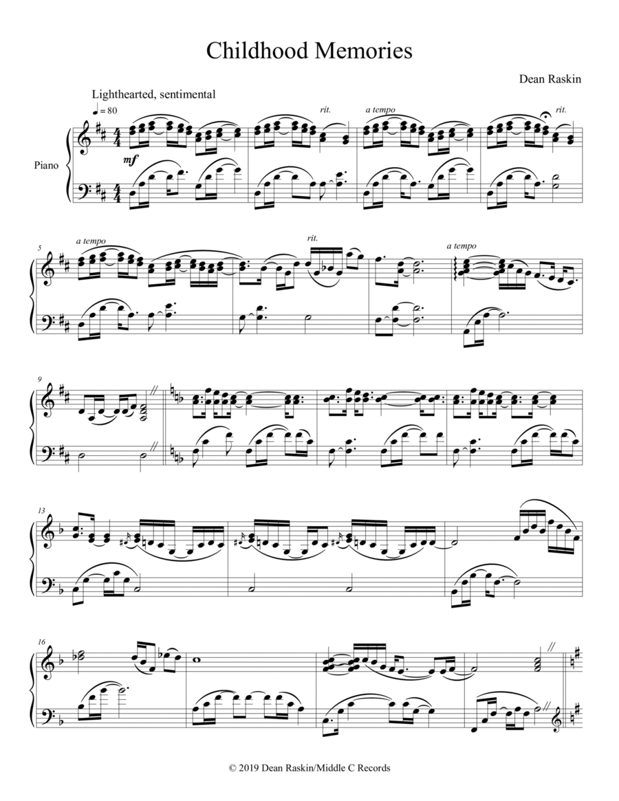 Childhood Memories Piano Solo scores gallery preview page 1