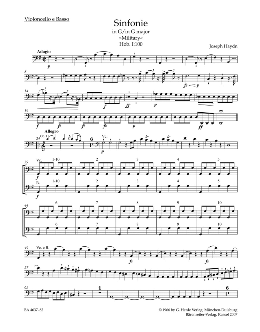 Symphony G major Hob. I:100 'Military' Double Bass scores gallery preview page 1