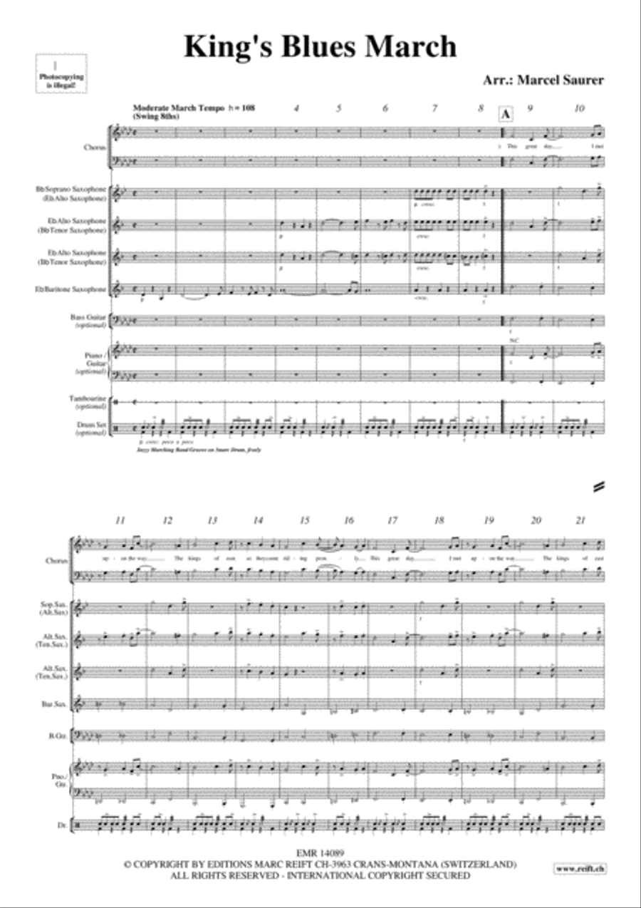 King's Blues March Saxophone Quartet scores gallery preview page 4