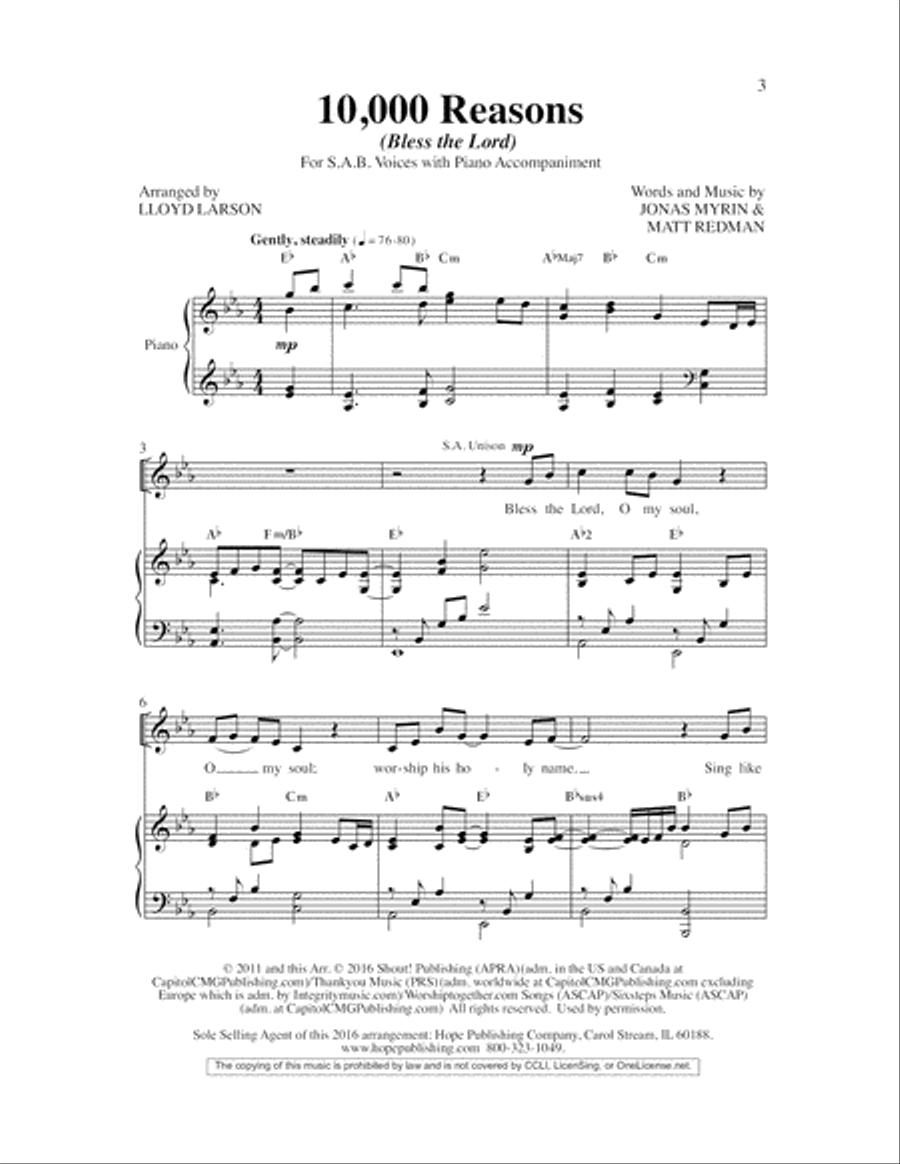 10,000 Reasons (Bless the Lord) 4-Part scores gallery preview page 3