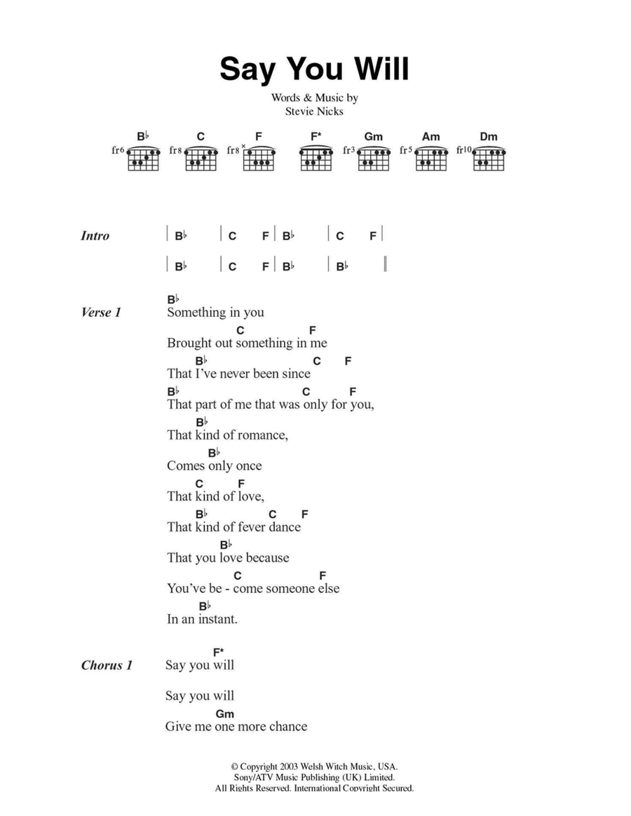 Say You Will Say You Will Easy Guitar scores gallery preview page 1