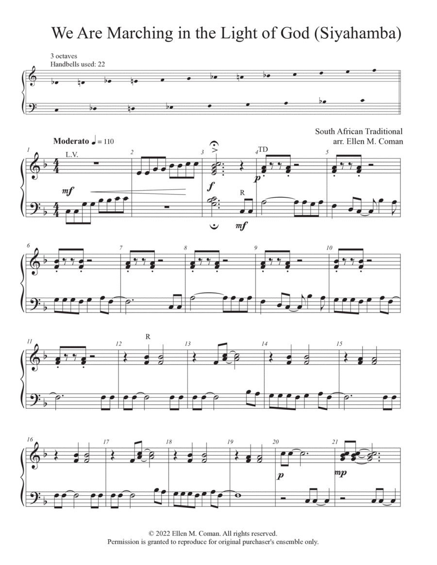 We Are Marching in the Light of God (Siyahamba) Handbell Choir scores gallery preview page 1