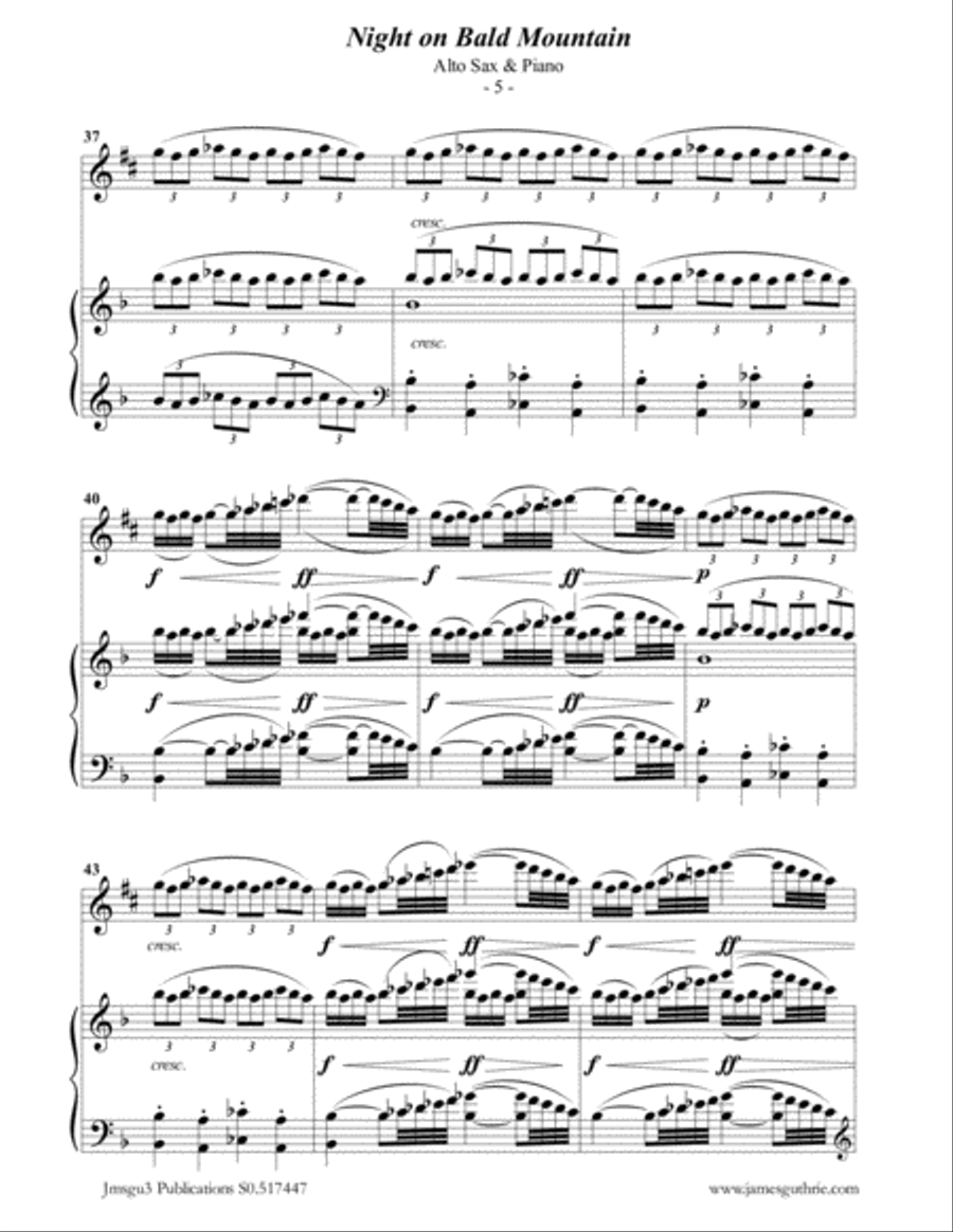 Mussorgsky: Night on Bald Mountain for Alto Sax & Piano Alto Saxophone scores gallery preview page 5