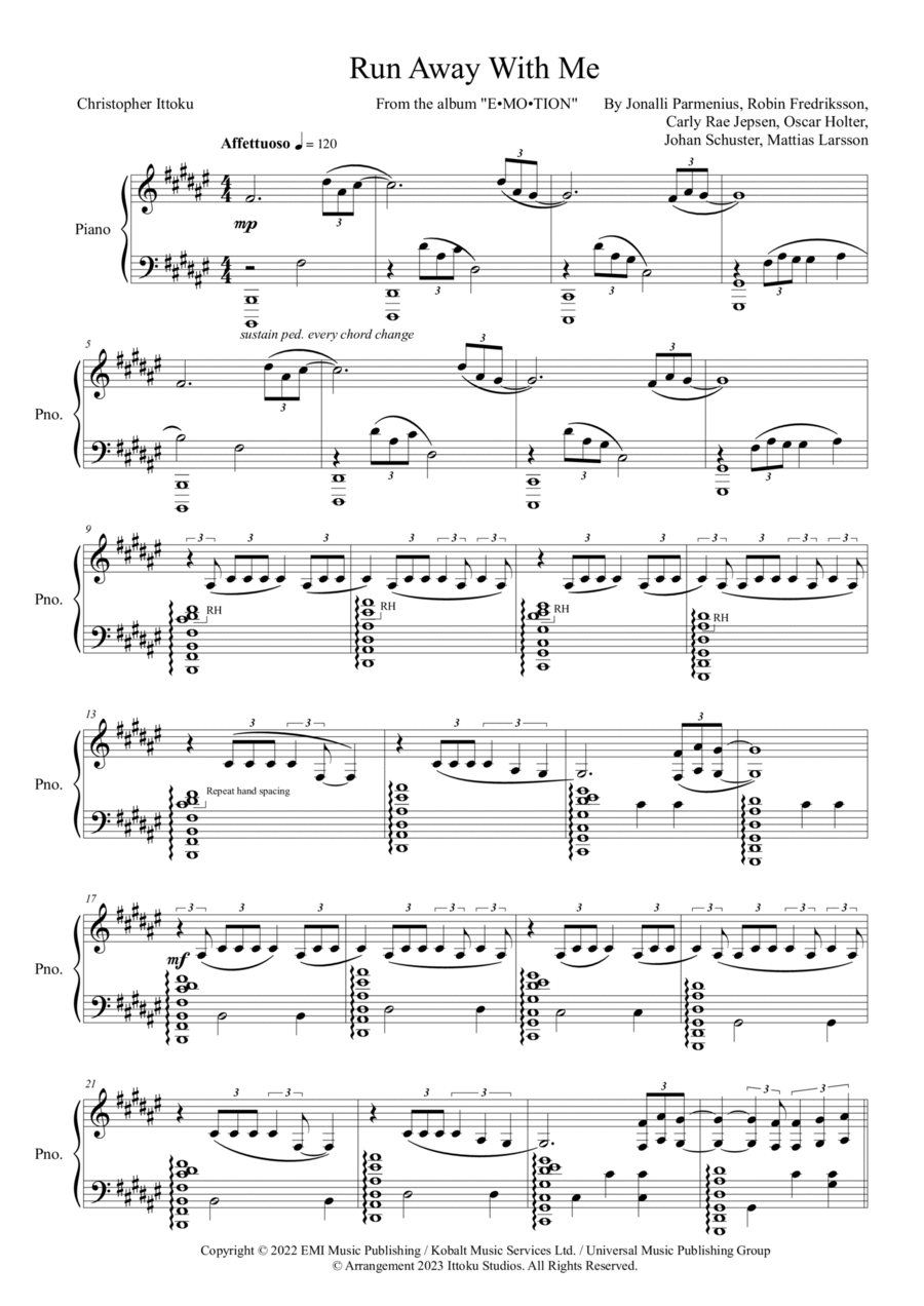 Run Away With Me Piano Solo scores gallery preview page 1
