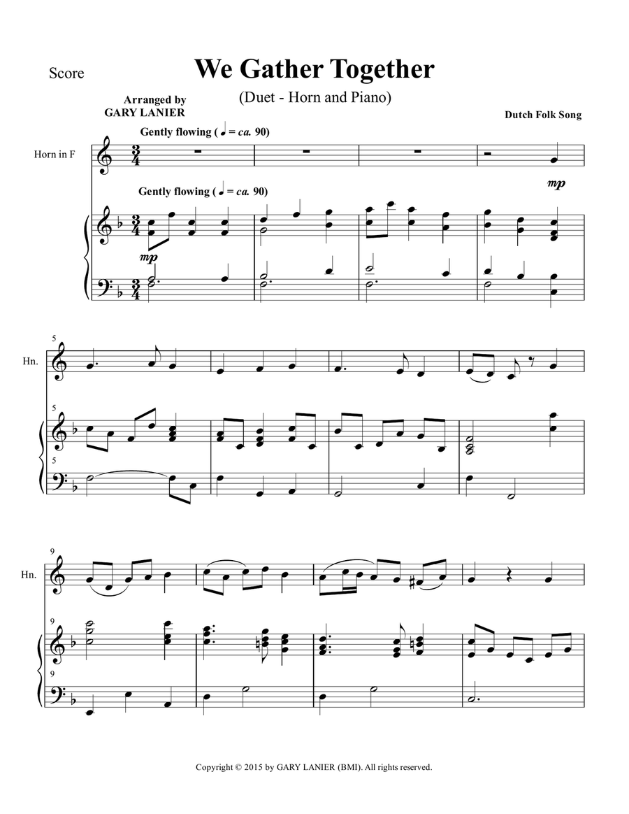WE GATHER TOGETHER (Duet – Horn and Piano/Score and Parts) Brass Duet scores gallery preview page 2