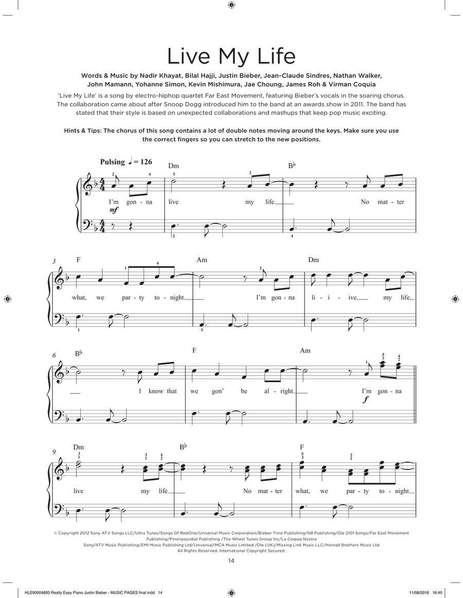 Live My Life Easy Piano scores gallery preview page 1