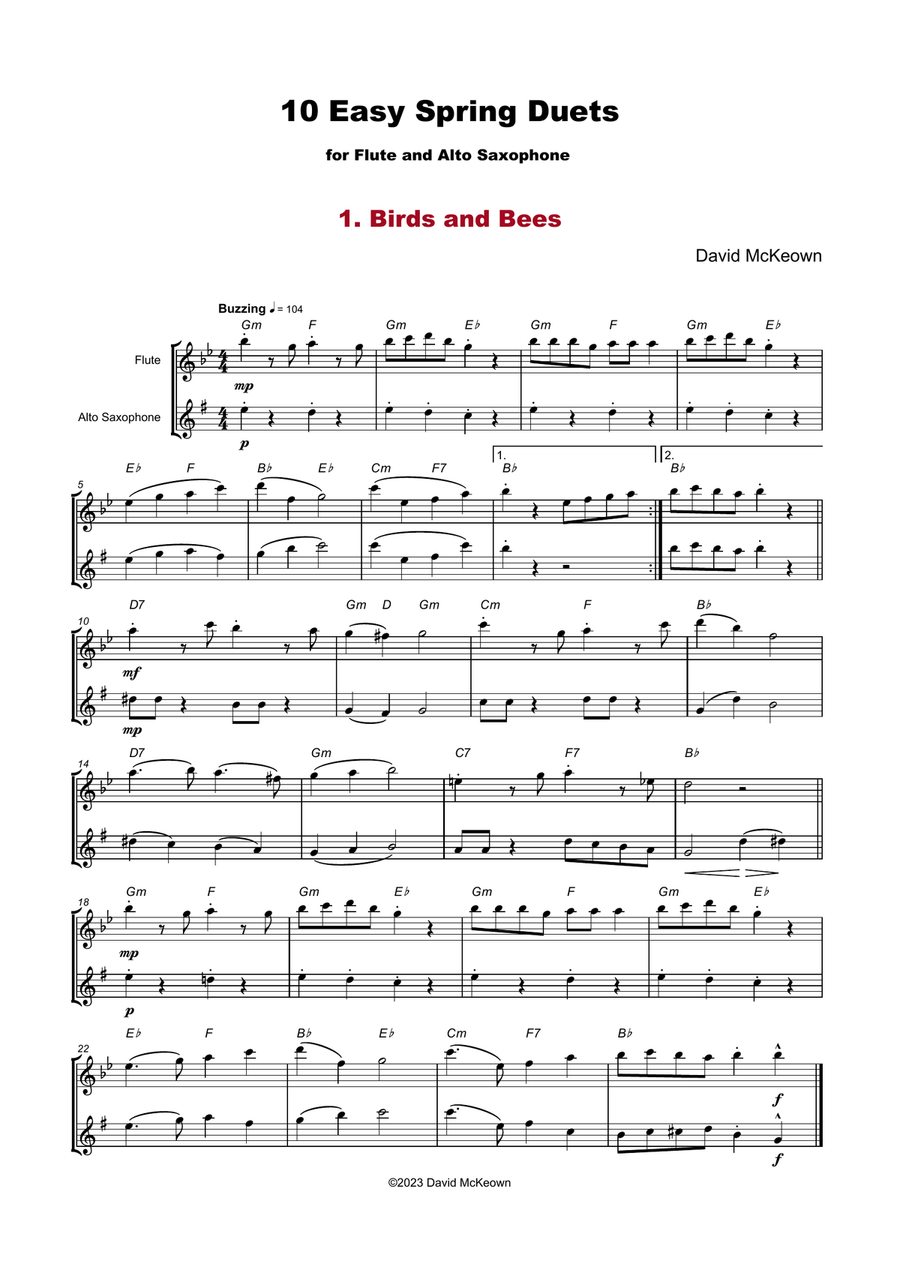 10 Easy Spring Duets for Flute and Alto Saxophone Woodwind Duet scores gallery preview page 3