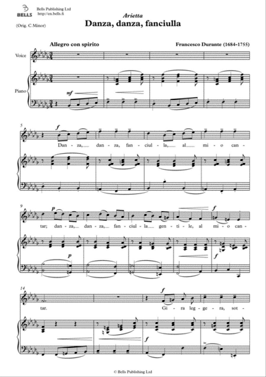 Danza, danza, fanciulla (B-flat minor) Voice Solo scores gallery preview page 1