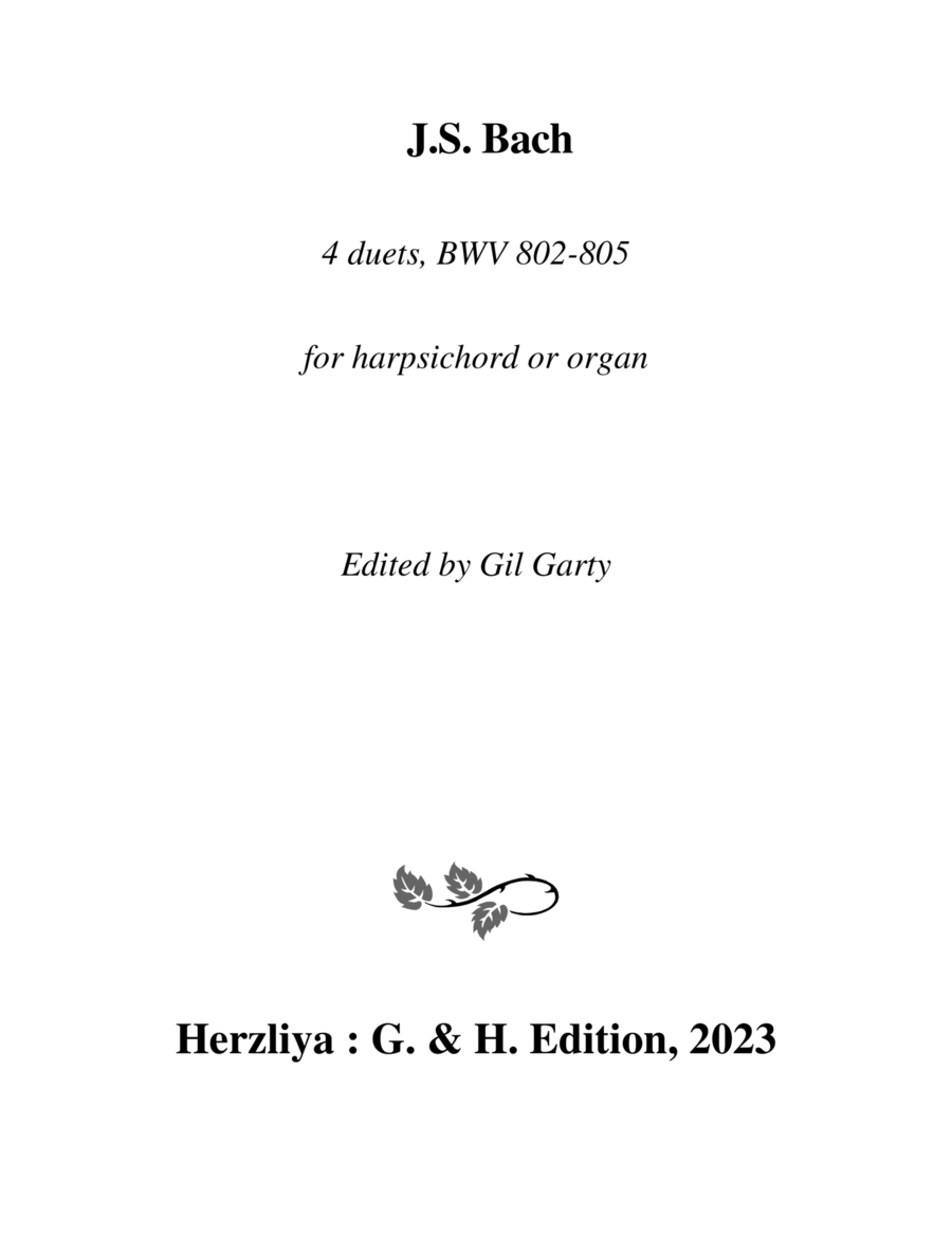 4 duets BWV 802-805 for harpsichord or organ Harpsichord scores gallery preview page 1