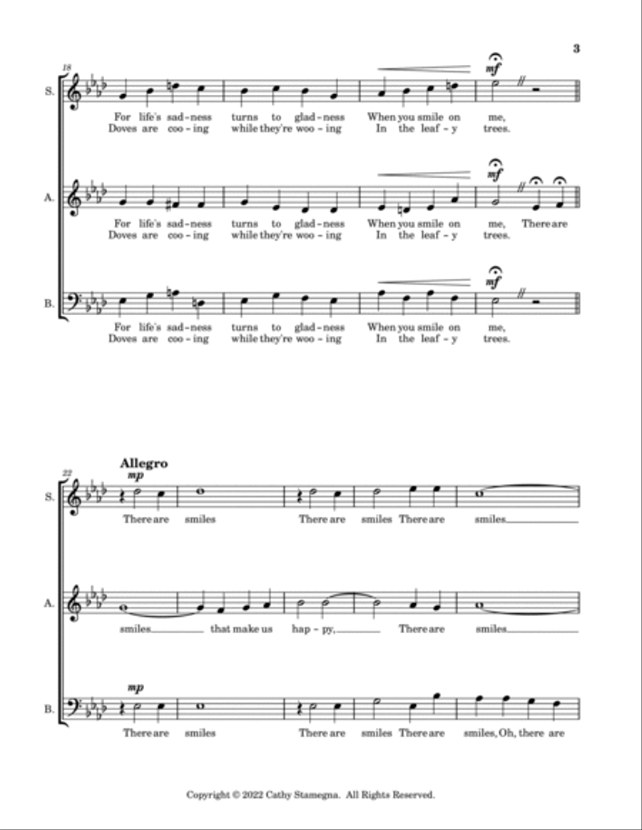Smiles (SAB, a cappella) 3-Part scores gallery preview page 4