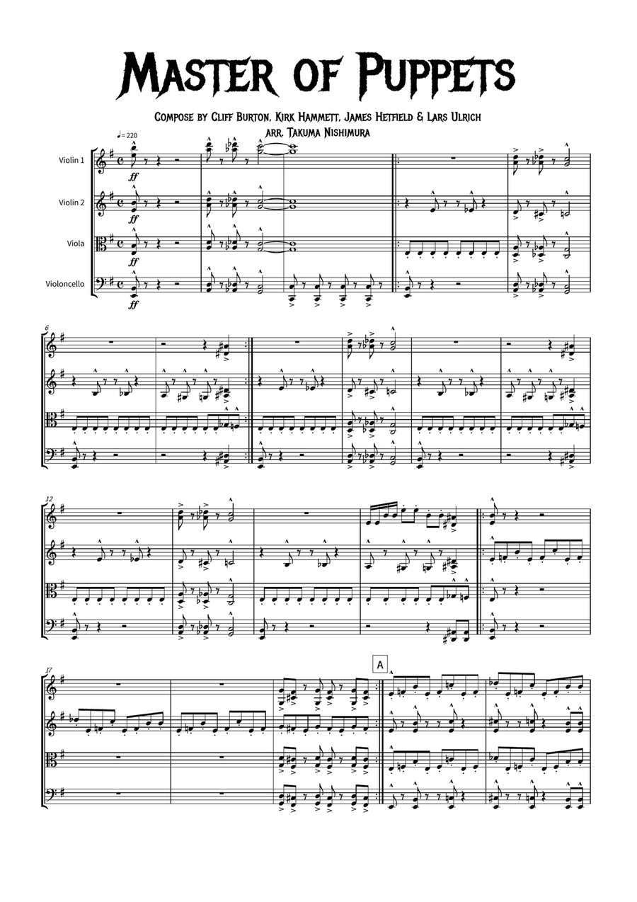 Master Of Puppets String Quartet scores gallery preview page 1