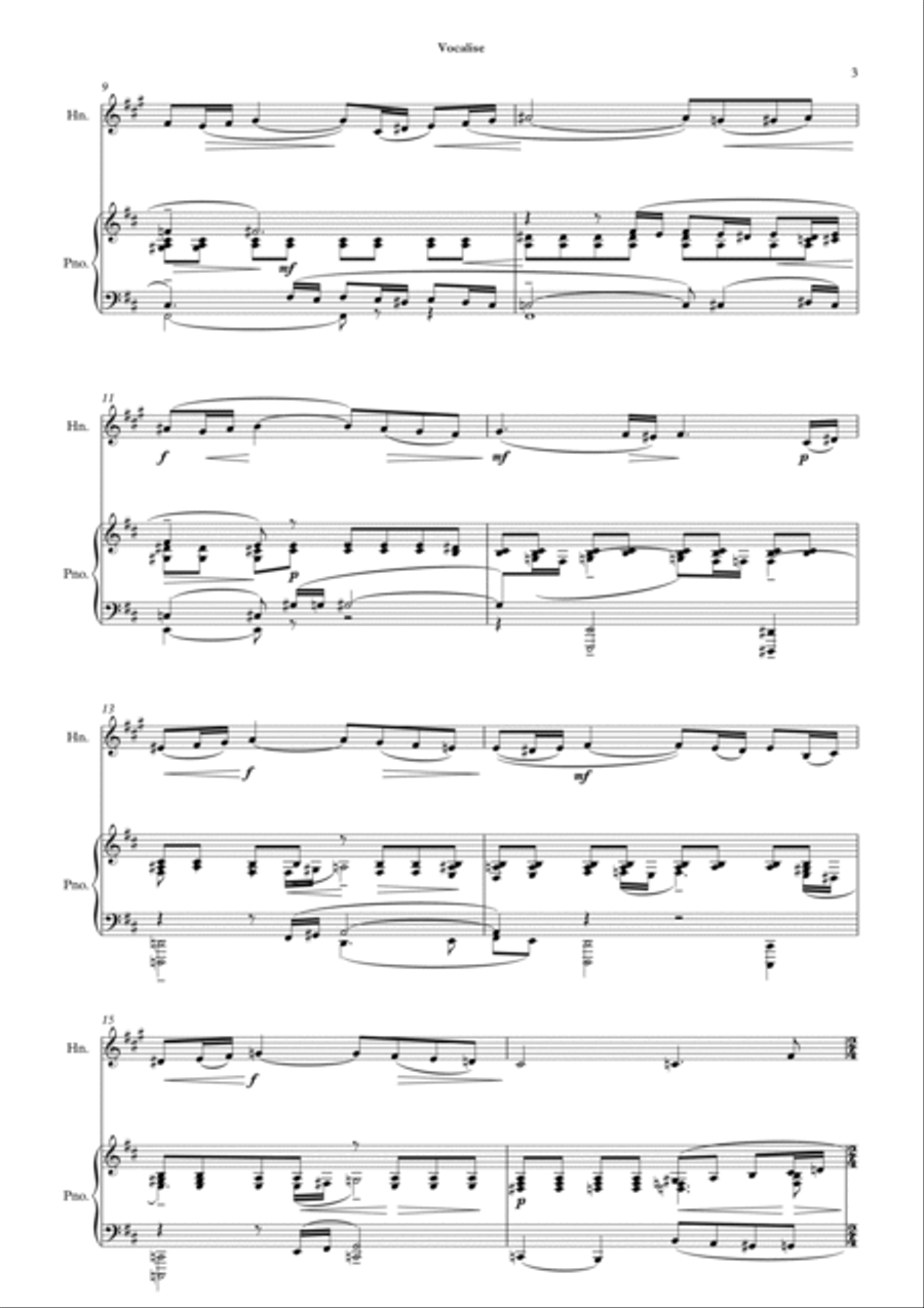 Vocalise (Rachmaninoff) for Horn in F and Piano Piano scores gallery preview page 4