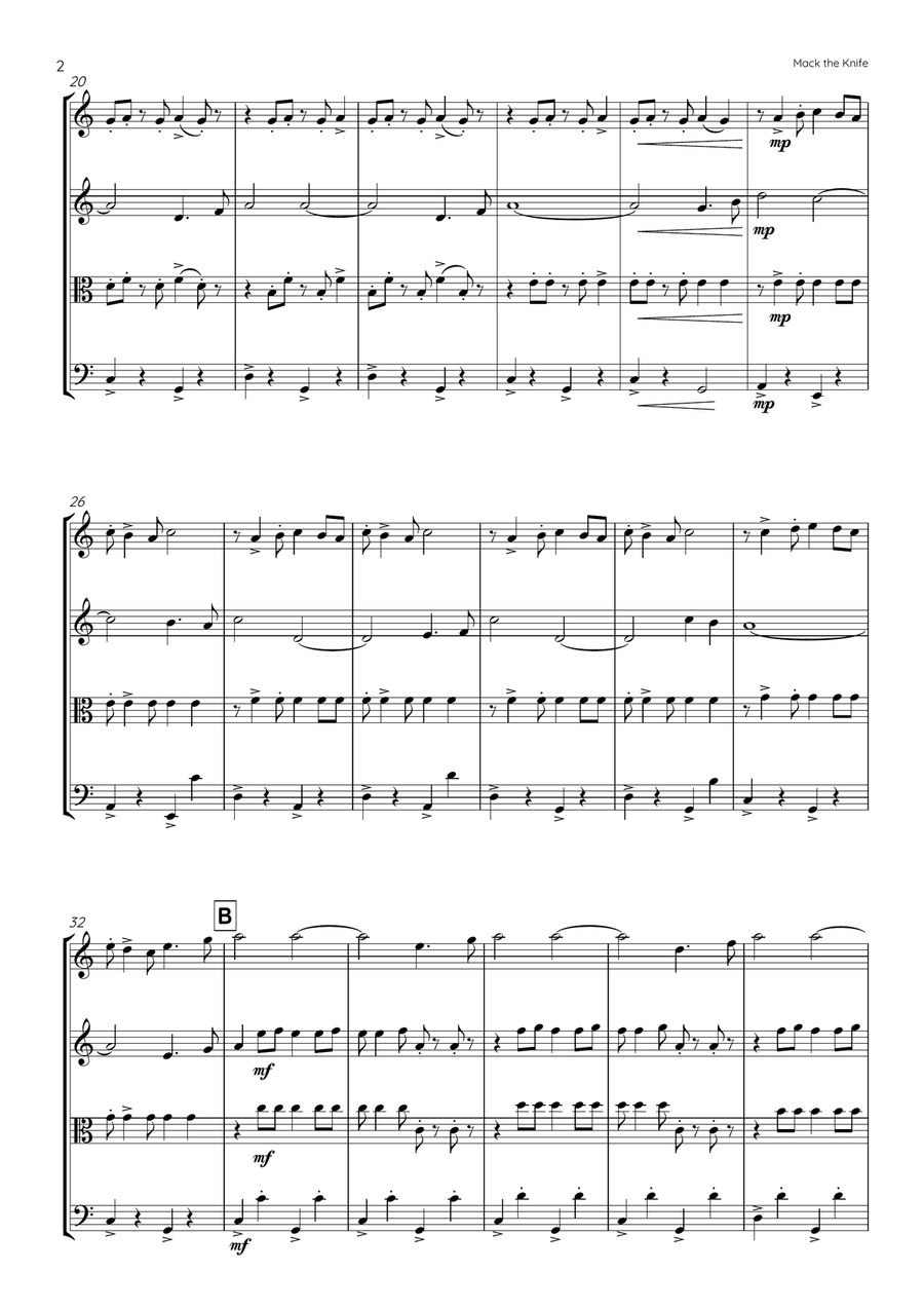 Mack The Knife String Quartet scores gallery preview page 2