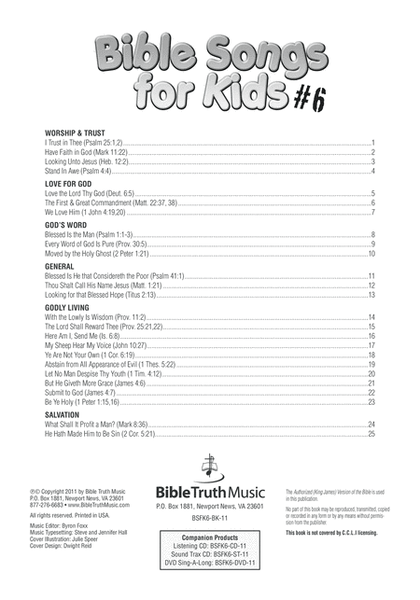 Bible Songs For Kids Songbook Volume #6 image number null