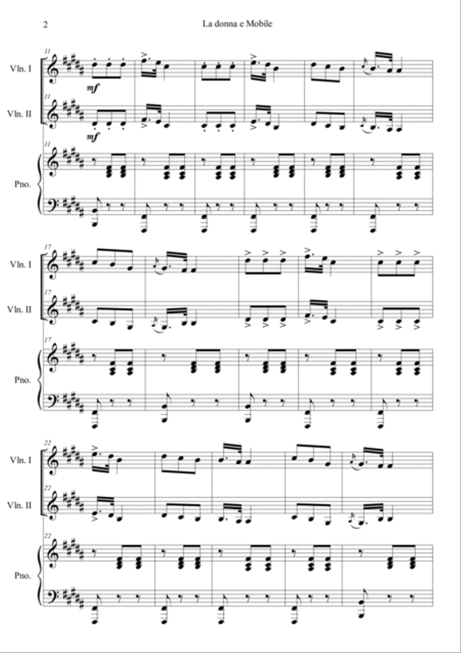 La donna e Mobile from Opera Rigoletto Piano Trio scores gallery preview page 2