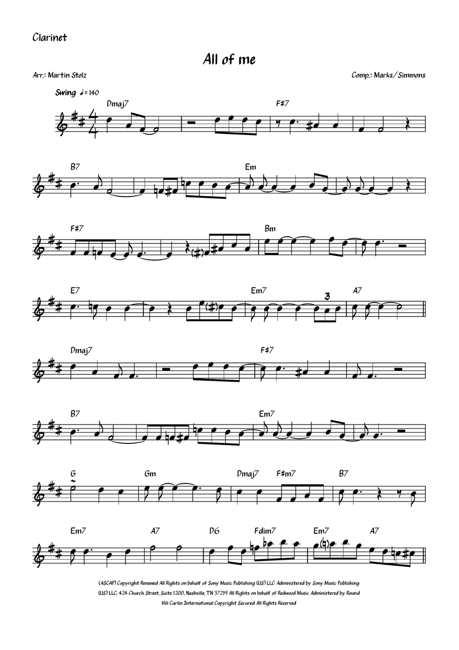 All Of Me All Of Me B-Flat Clarinet scores gallery preview page 2