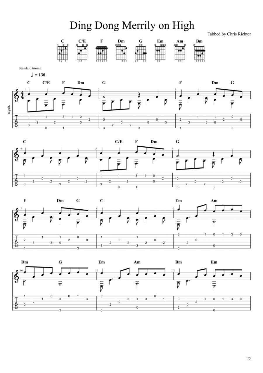 Ding Dong Merrily on High Guitar Tablature scores gallery preview page 1
