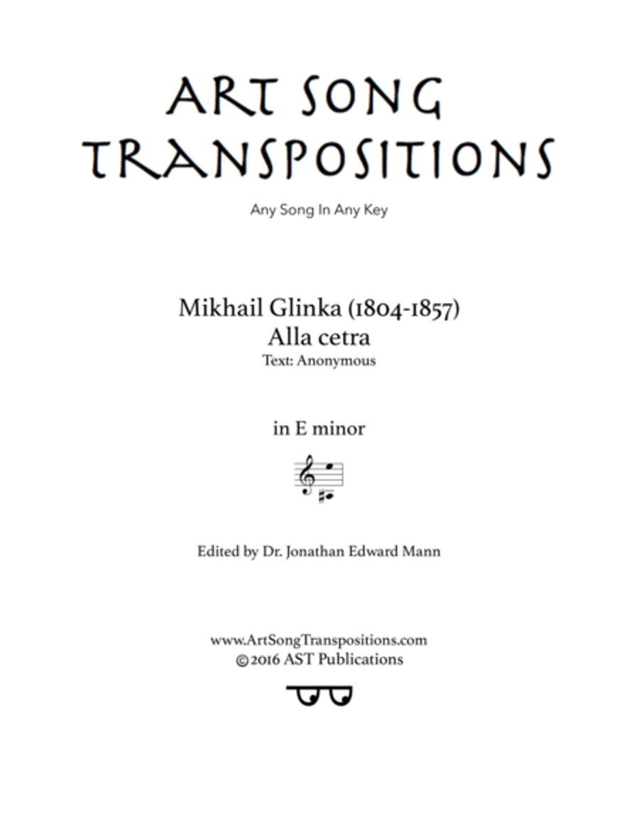 GLINKA: Alla cetra (transposed to E minor) Voice scores gallery preview page 1