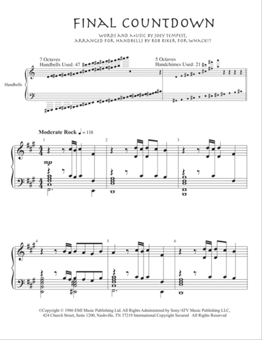 Final Countdown by Europe Handbell Choir - Digital Sheet Music
