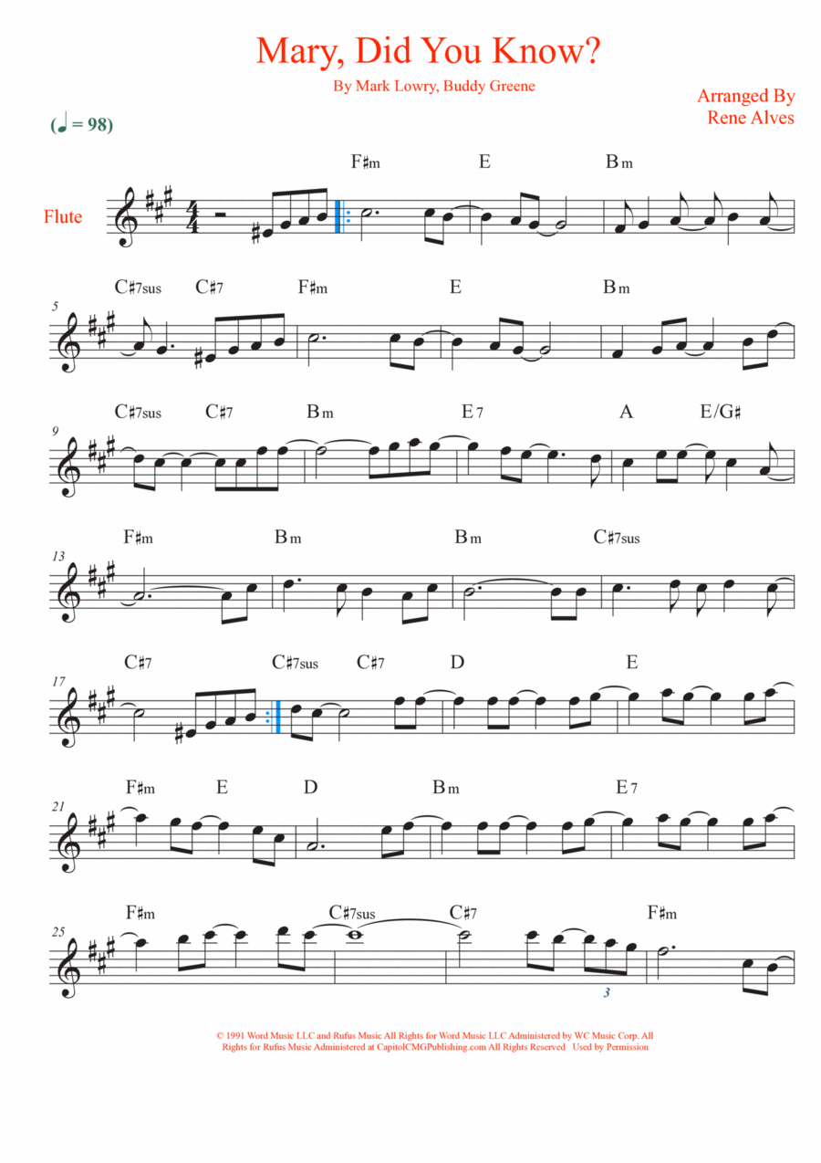 Mary, Did You Know? Flute Solo scores gallery preview page 1