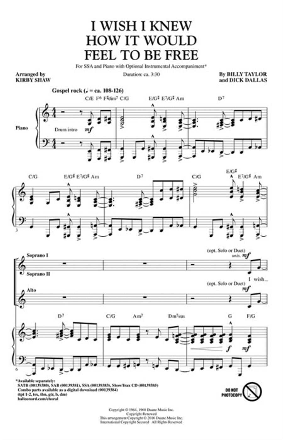 I Wish I Knew How It Would Feel to be Free SSA scores gallery preview page 2