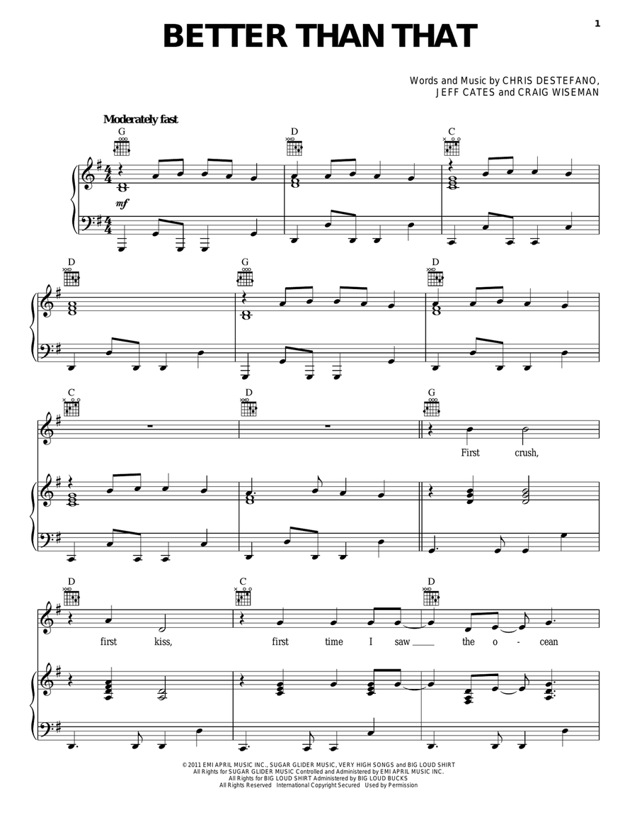 Better Than That Piano, Vocal, Guitar scores gallery preview page 1
