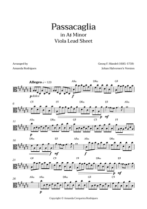Passacaglia - Easy Viola Lead Sheet in A#m Minor (Johan Halvorsen's Version)