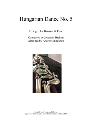Hungarian Dance No. 5 in G Minor arranged for Bassoon and Piano