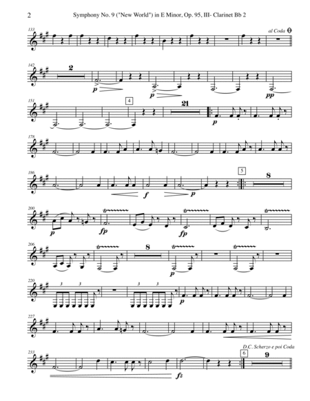 Dvorak Symphony No. 9, New World, Movement III - Clarinet in Bb 2 (Transposed Part), Op.95