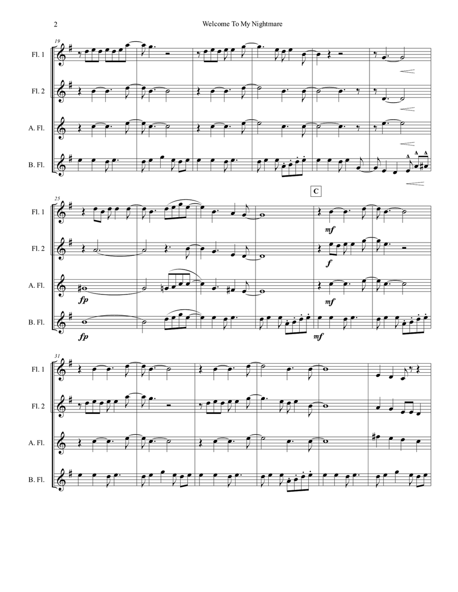 Welcome To My Nightmare Flute Choir scores gallery preview page 3