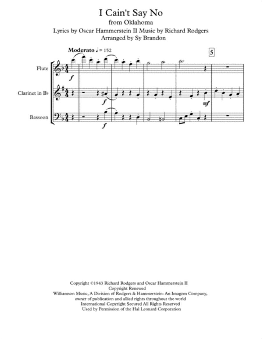 I Cain't Say No I Cain't Say No Woodwind Trio scores gallery preview page 1