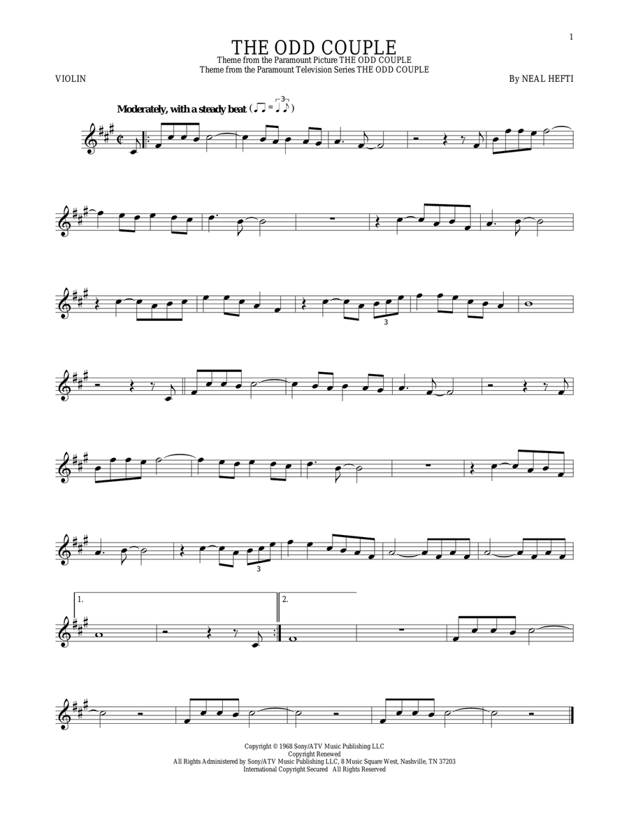 The Odd Couple The Odd Couple Violin Solo scores gallery preview page 1