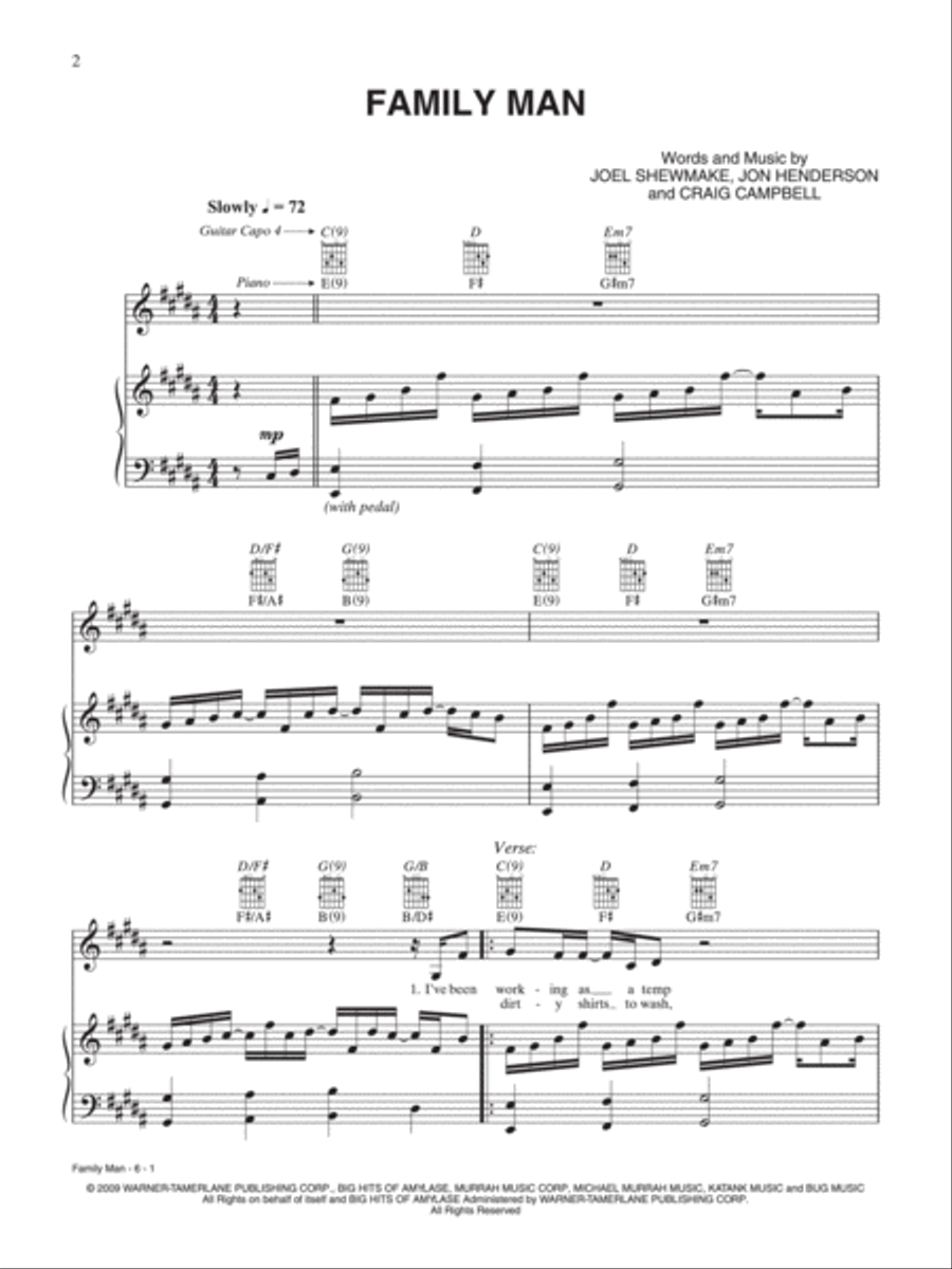 Family Man Piano, Vocal, Guitar scores gallery preview page 1