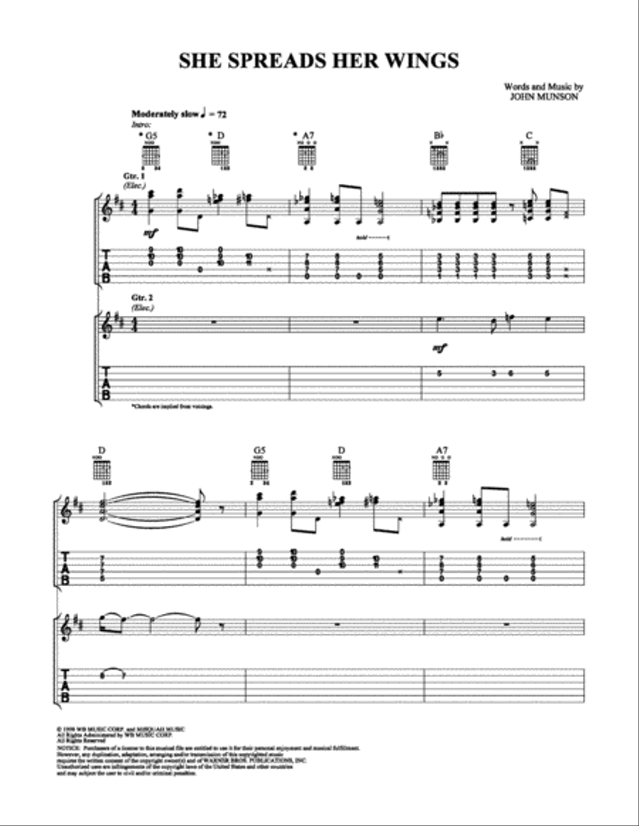 She Spreads Her Wings Electric Guitar scores gallery preview page 1