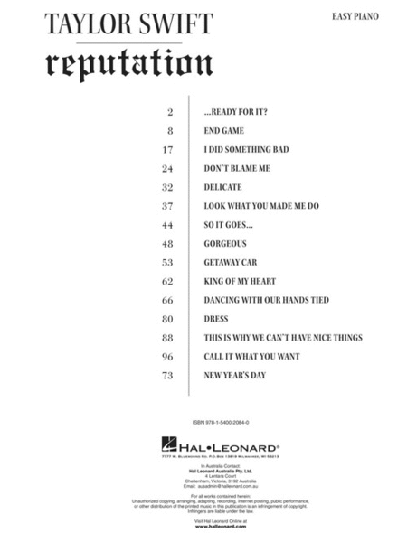 Taylor Swift - Reputation by Taylor Swift - Easy Piano - Sheet