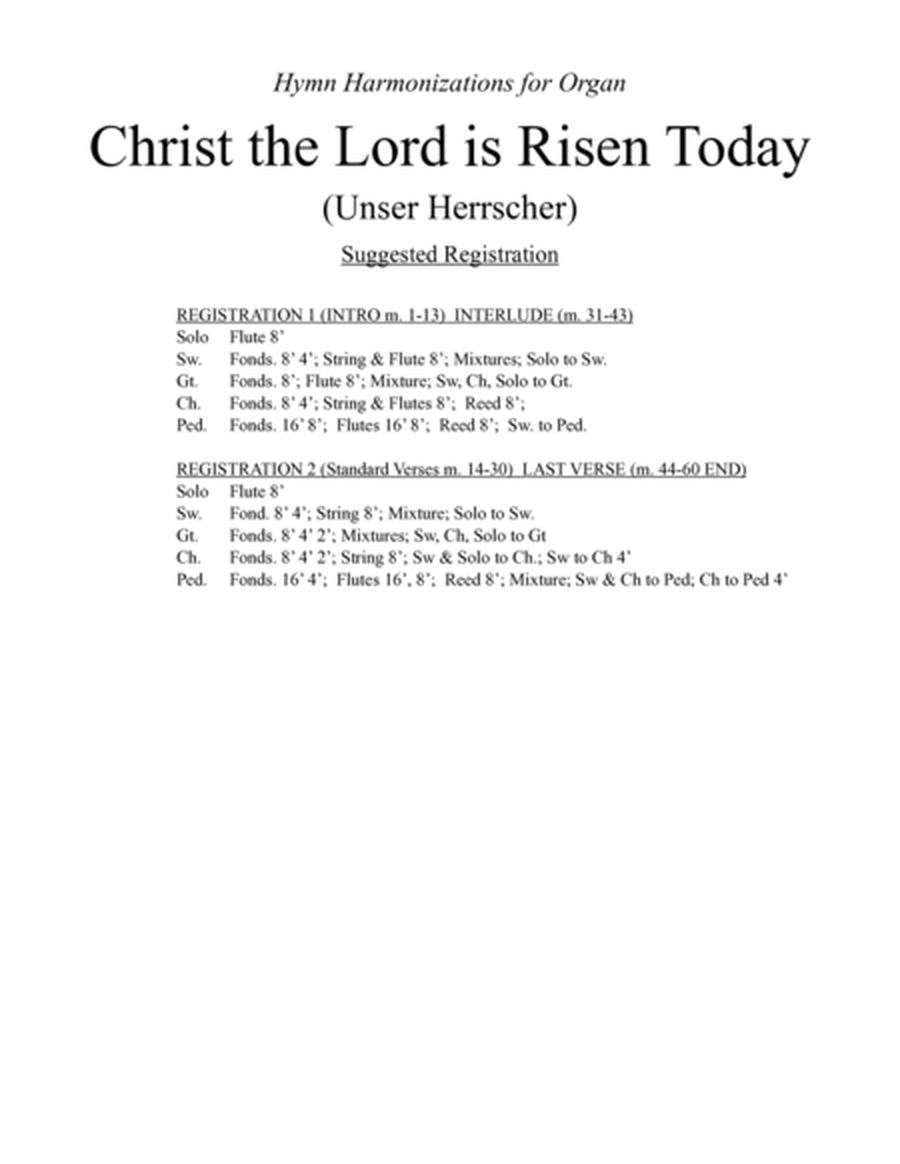 Christ the Lord is Risen Today - Easter Hymn Harmonization for Organ image number null