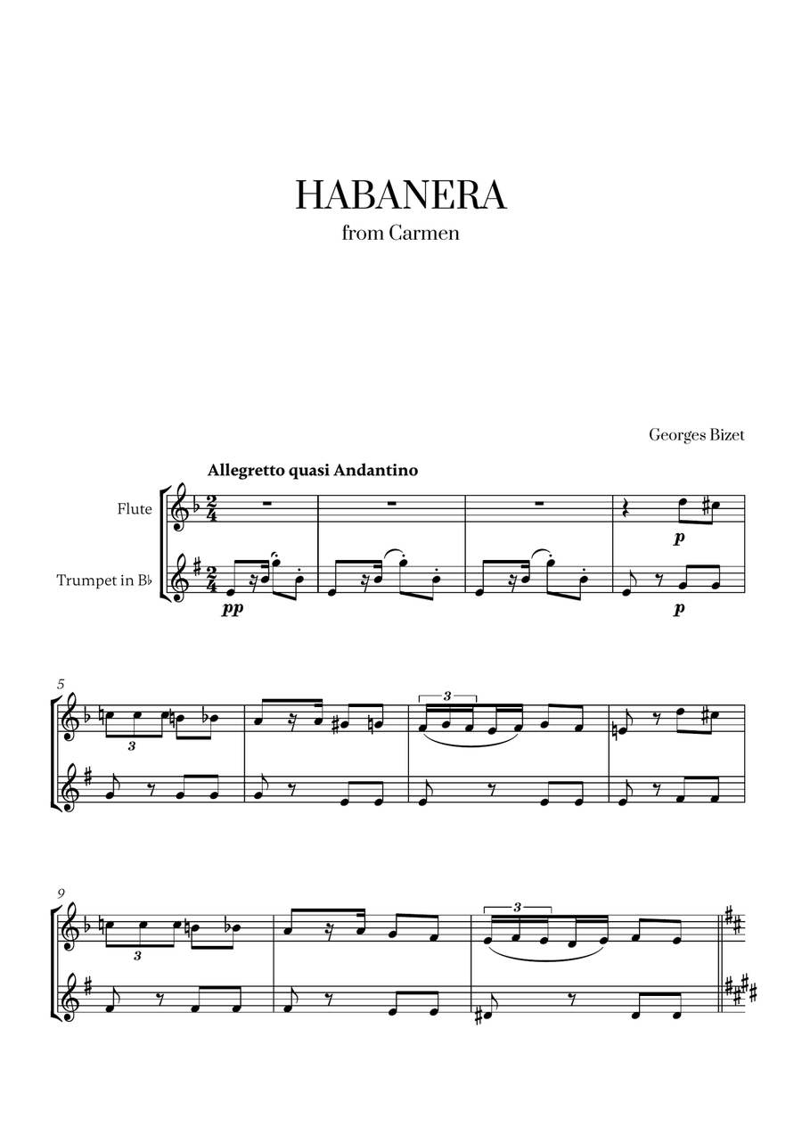 Habanera (from Carmen) (for Flute and Trumpet) Flute scores gallery preview page 1